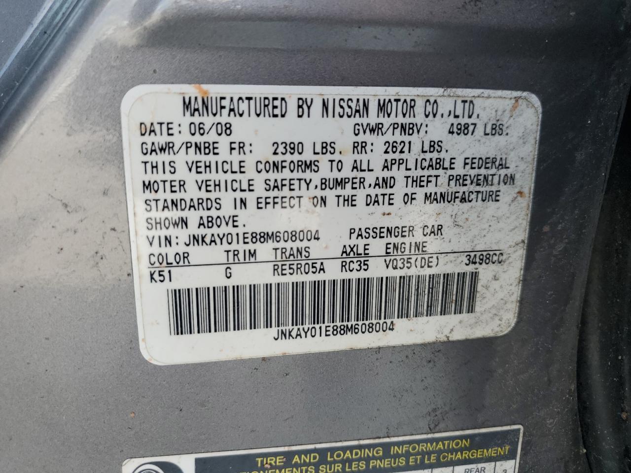 2008 Infiniti M35 Base VIN: JNKAY01E88M608004 Lot: 64828204