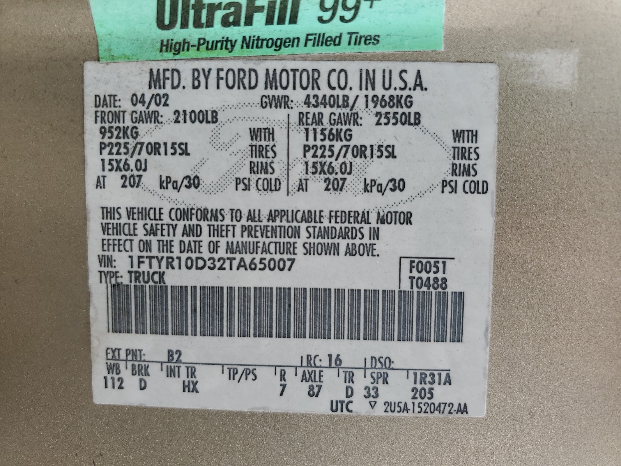 1FTYR10D32TA65007 2002 Ford Ranger