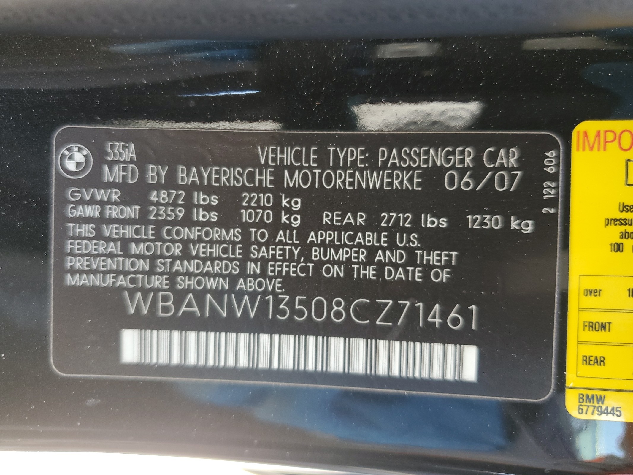 WBANW13508CZ71461 2008 BMW 535 I