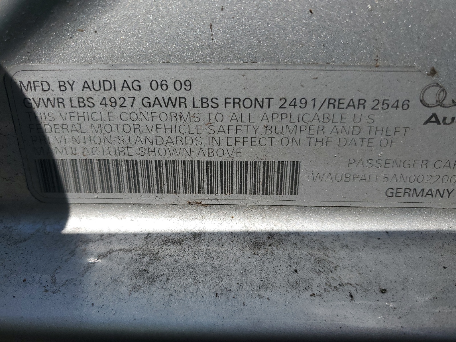 WAUBFAFL5AN002200 2010 Audi A4 Premium