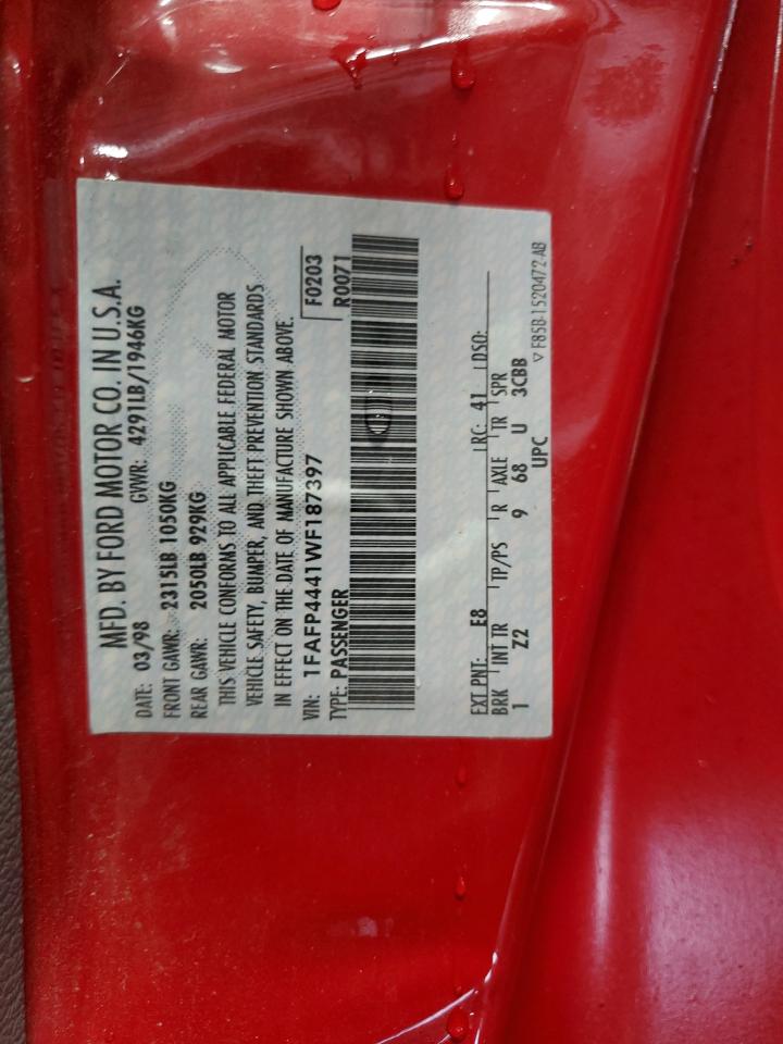 1998 Ford Mustang VIN: 1FAFP4441WF187397 Lot: 64984674
