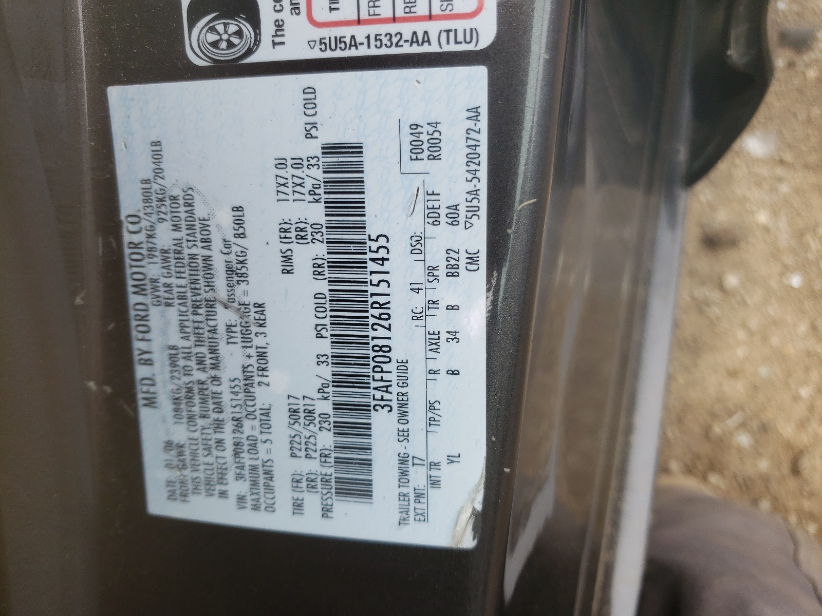 3FAFP08126R151455 2006 Ford Fusion Sel