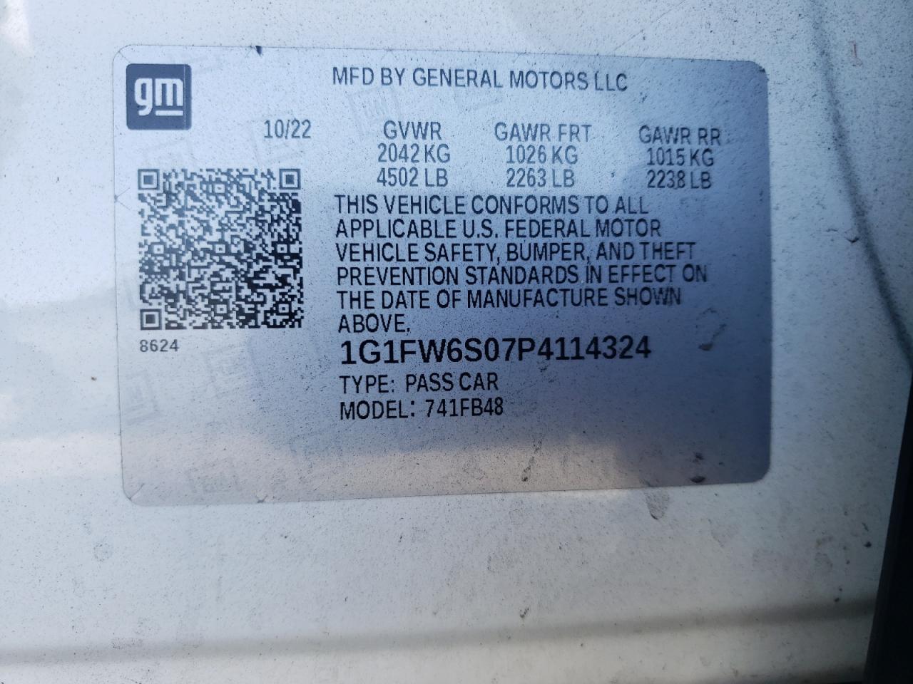 1G1FW6S07P4114324 2023 Chevrolet Bolt Ev 1Lt