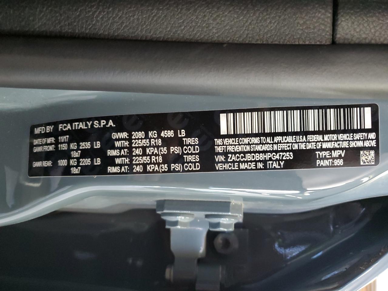 2017 Jeep Renegade Limited VIN: ZACCJBDB8HPG47253 Lot: 63708054