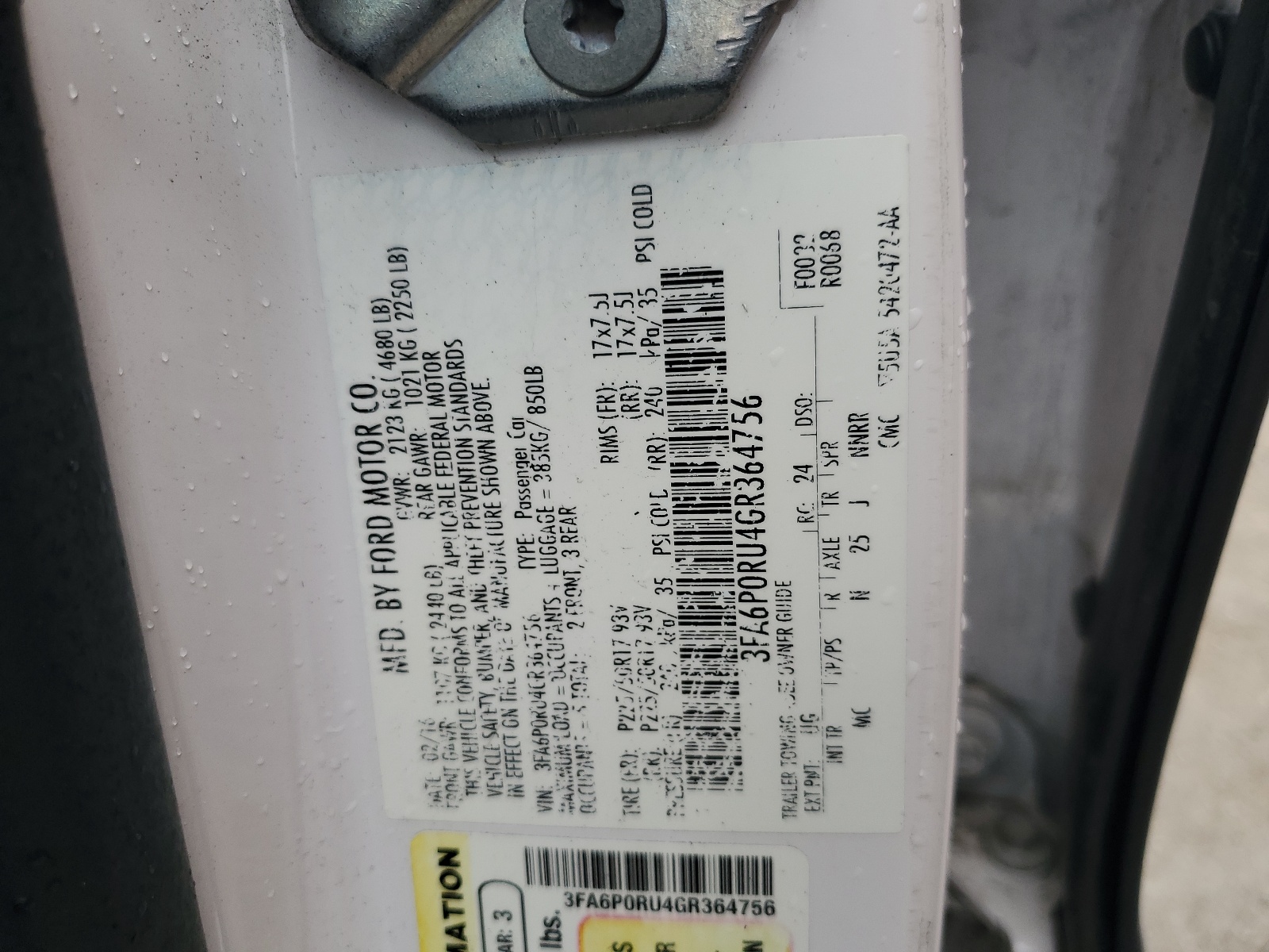 3FA6P0RU4GR364756 2016 Ford Fusion Titanium Hev