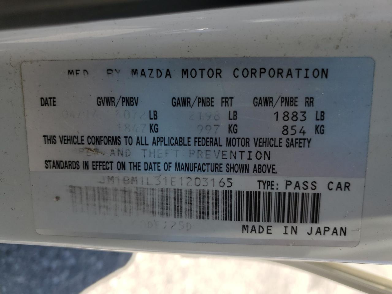 2014 Mazda 3 Touring VIN: JM1BM1L31E1203165 Lot: 61545334