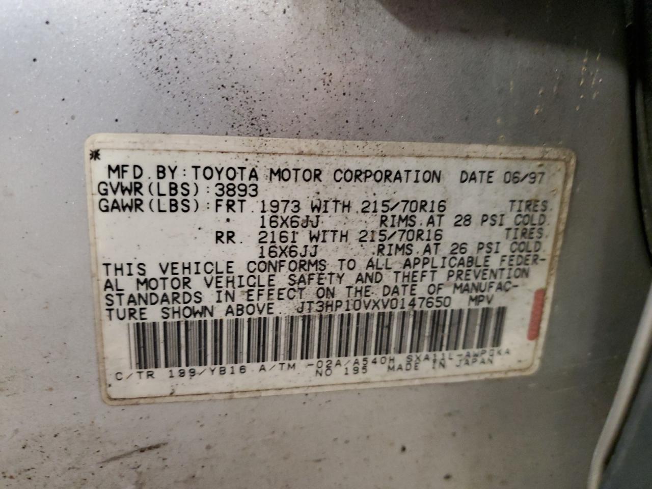 1997 Toyota Rav4 VIN: JT3HP10VXV0147650 Lot: 65620994