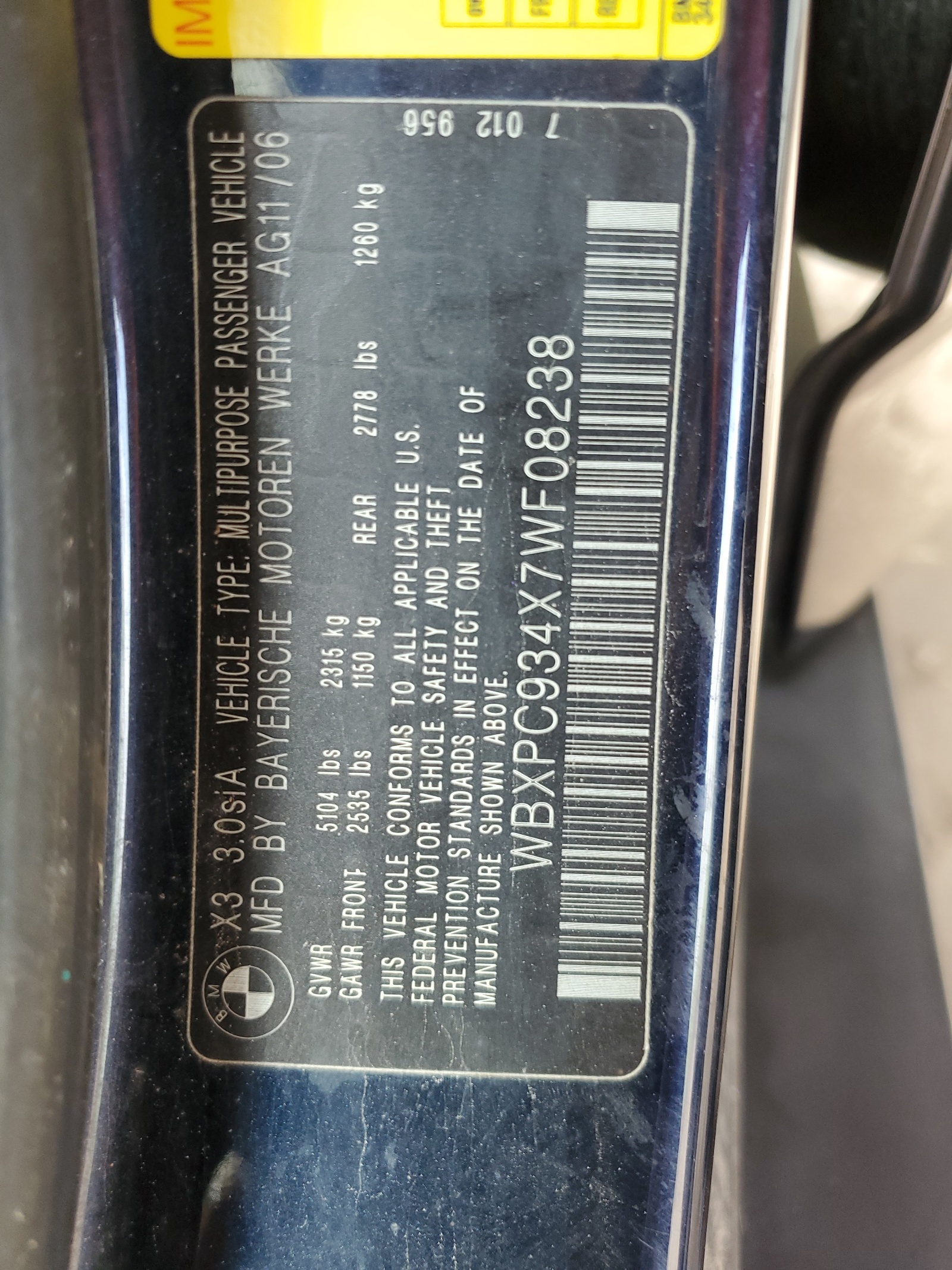 WBXPC934X7WF08238 2007 BMW X3 3.0Si