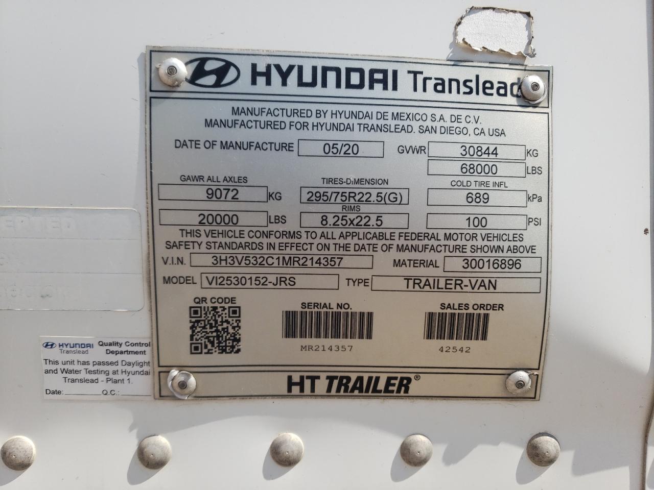 3H3V532C1MR214357 2021 Hyundai Dry Van