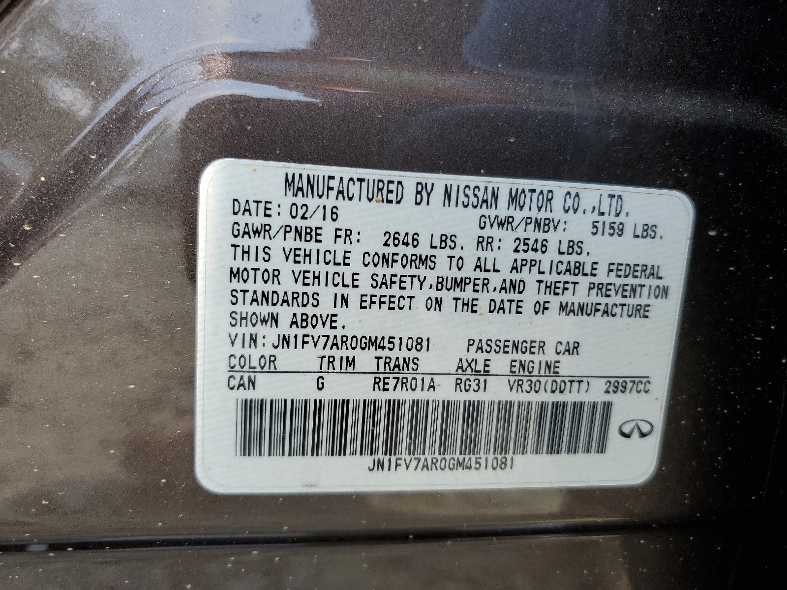 JN1FV7AR0GM451081 2016 Infiniti Q50 Red Sport 400