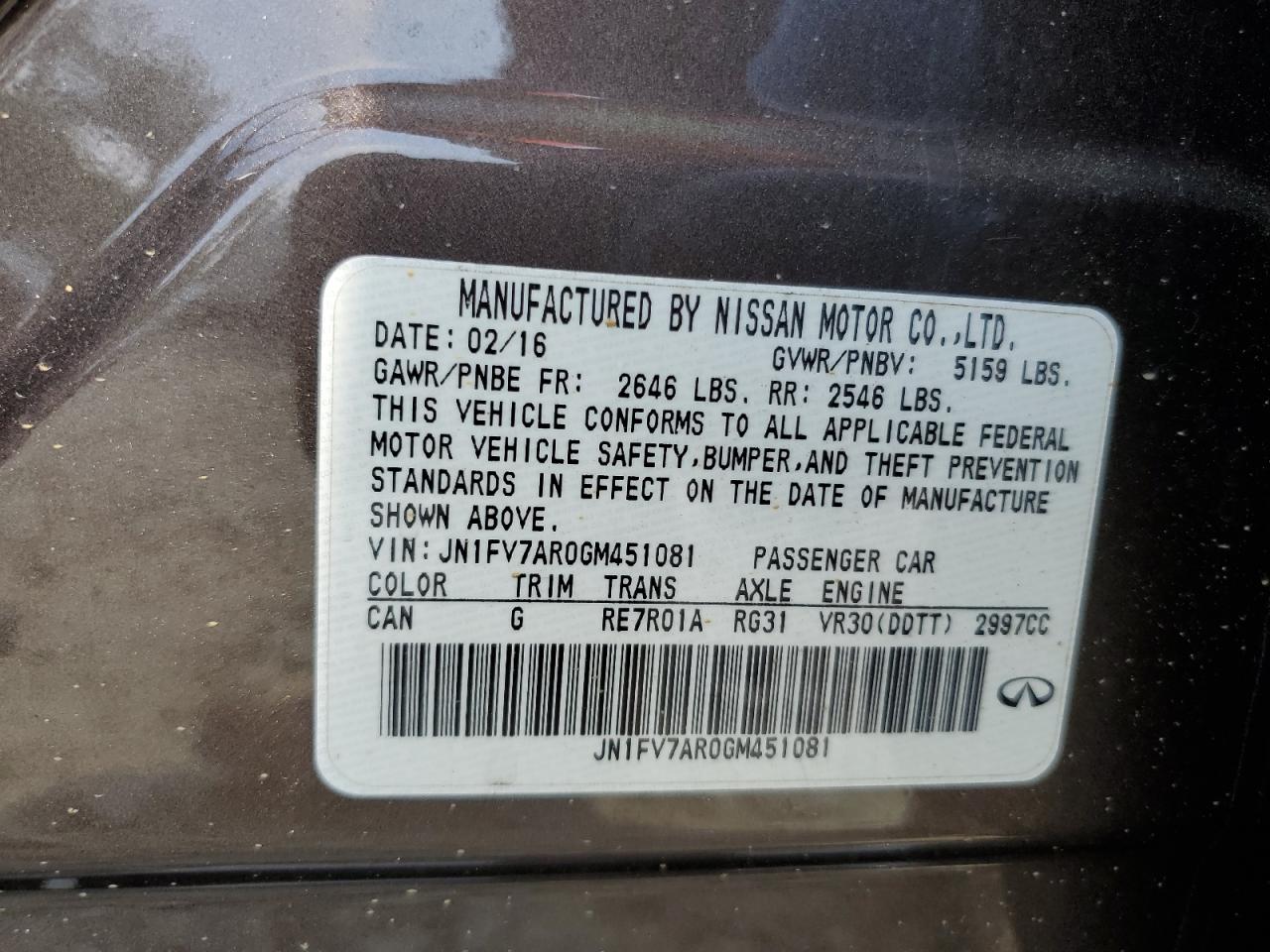 2016 Infiniti Q50 Red Sport 400 VIN: JN1FV7AR0GM451081 Lot: 65065914