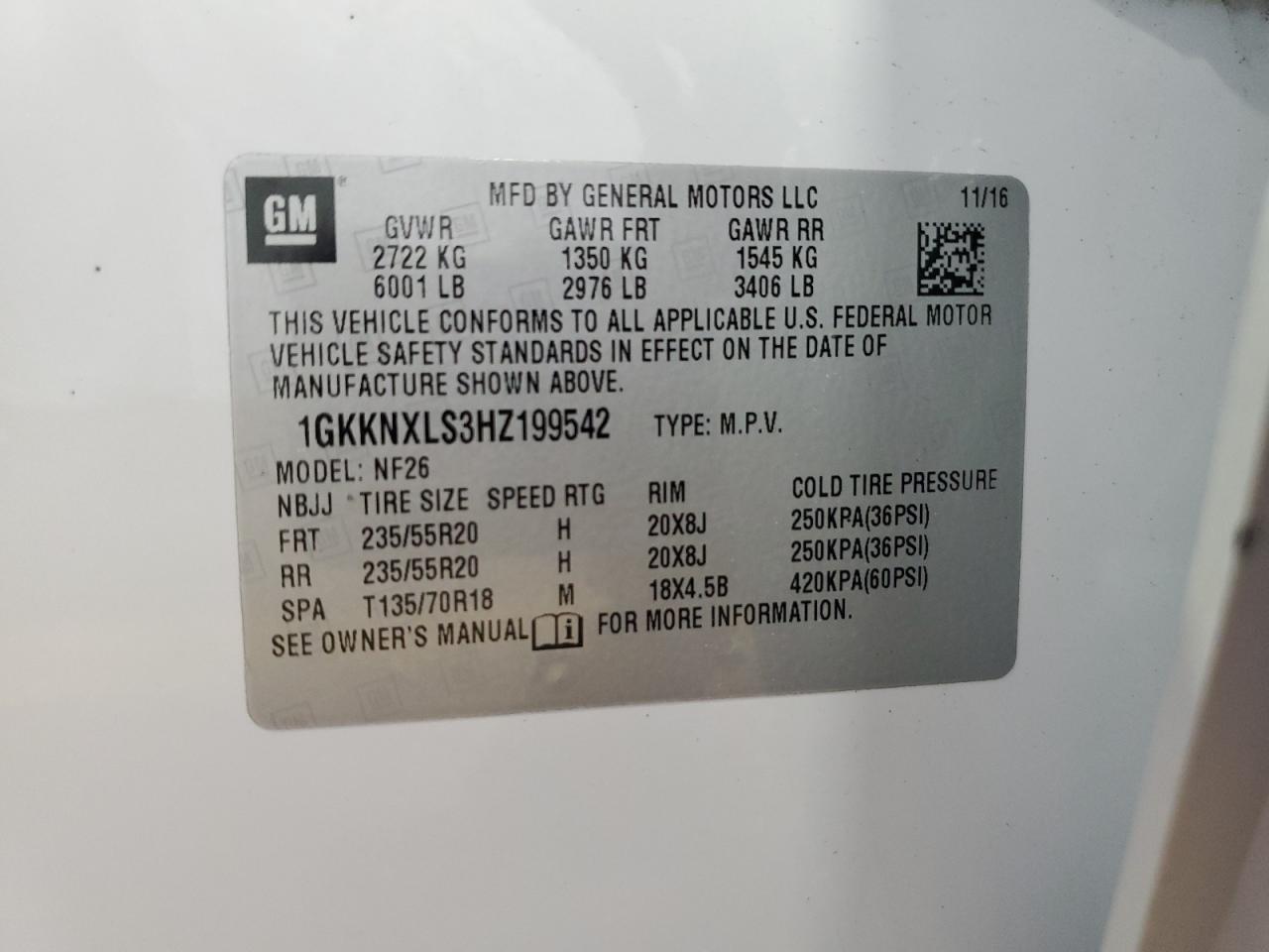 2017 GMC Acadia Denali VIN: 1GKKNXLS3HZ199542 Lot: 61888964