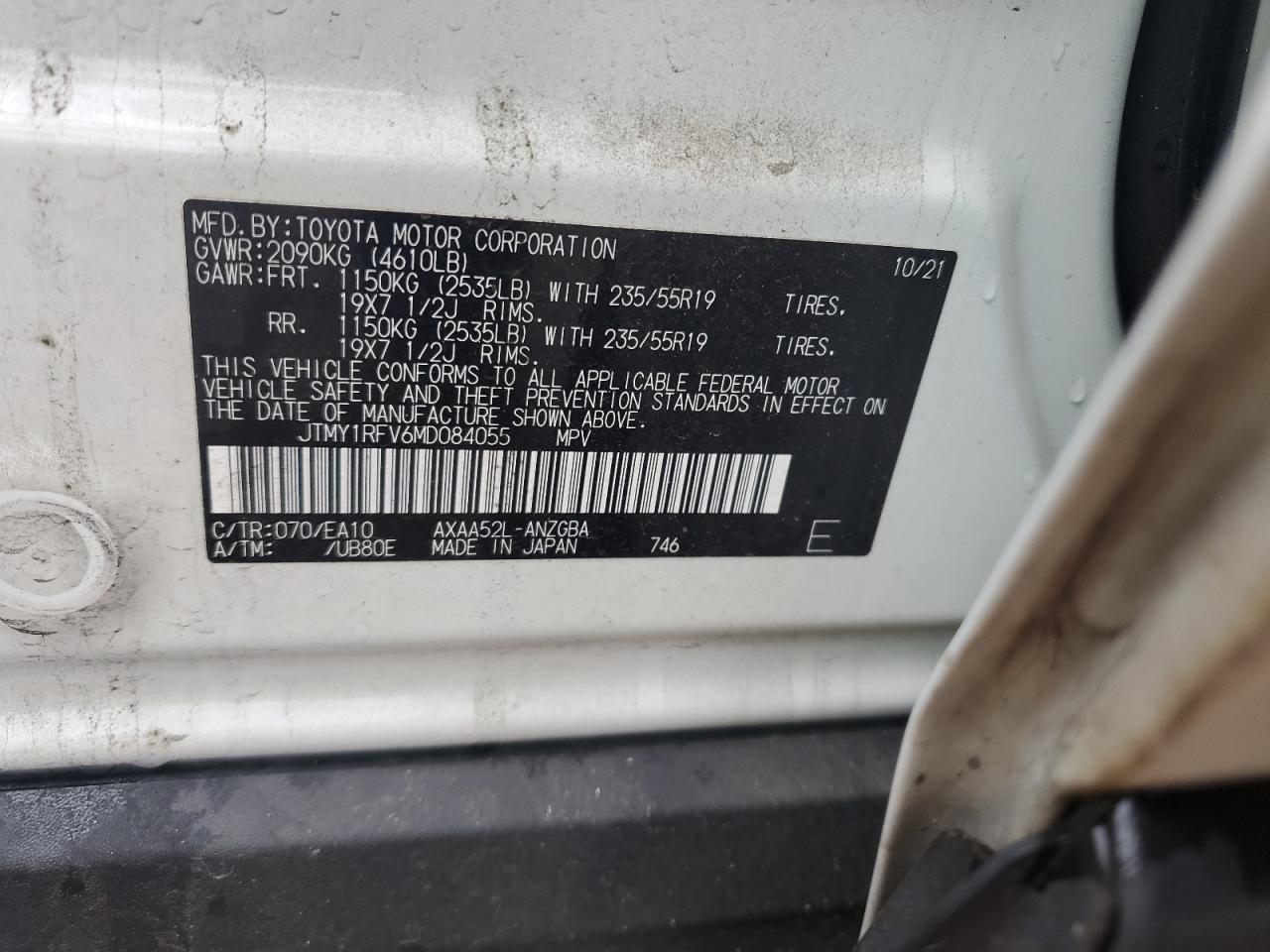 2021 Toyota Rav4 Limited VIN: JTMY1RFV6MD084055 Lot: 64770714