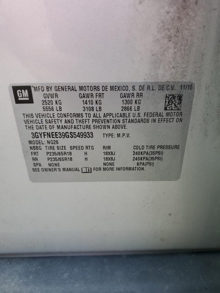 2016 Cadillac Srx Luxury Collection VIN: 3GYFNEE39GS549933 Lot: 63102594