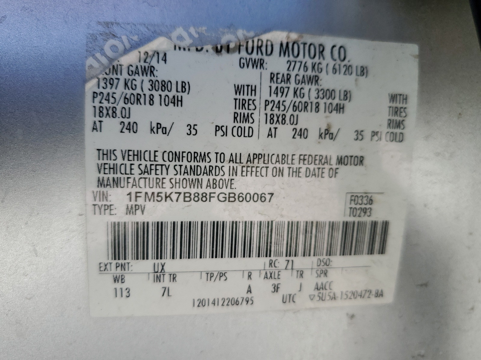 1FM5K7B88FGB60067 2015 Ford Explorer