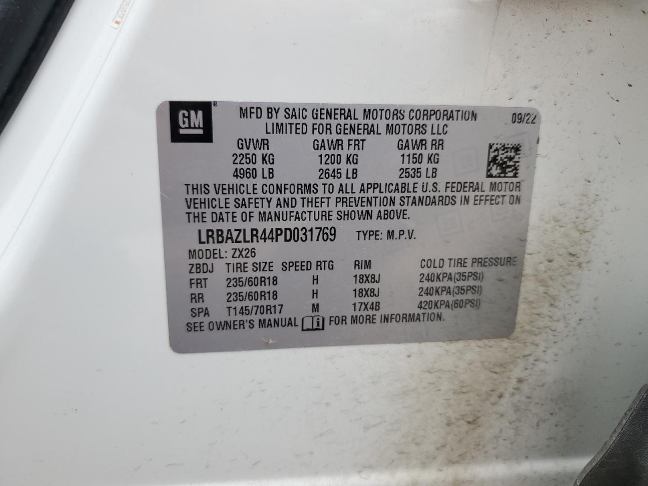 2023 Buick Envision Preferred VIN: LRBAZLR44PD031769 Lot: 63656364