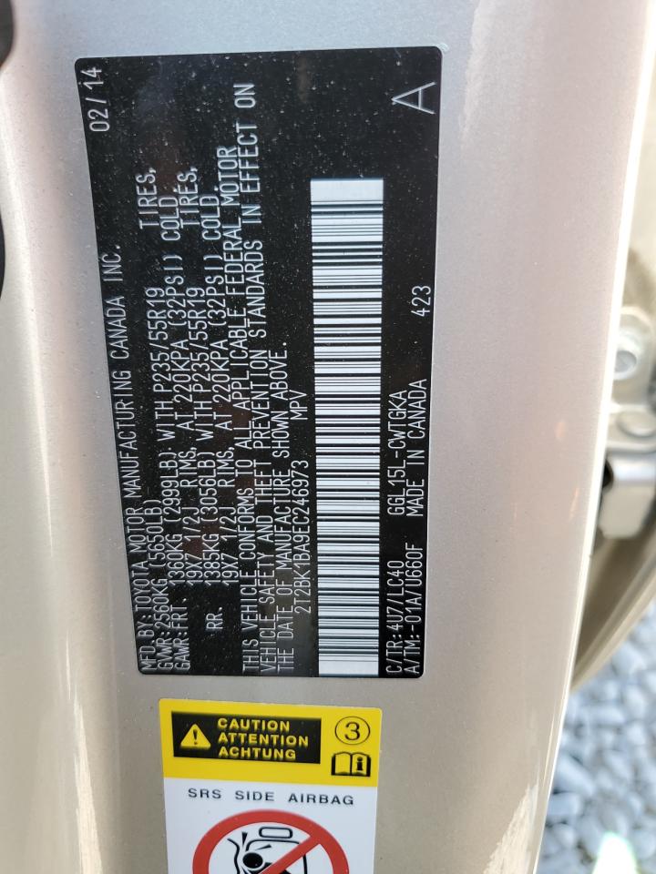 2014 Lexus Rx 350 Base VIN: 2T2BK1BA9EC246973 Lot: 63705424