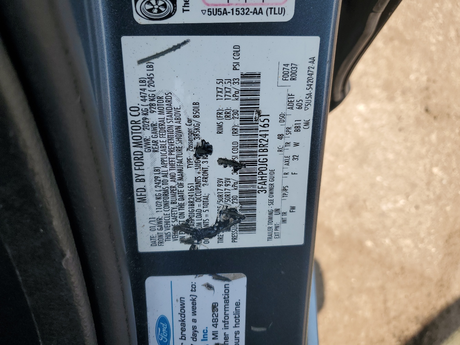 3FAHP0JG1BR241651 2011 Ford Fusion Sel