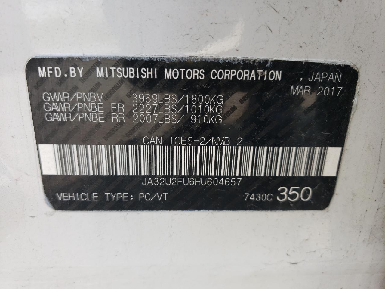 2017 Mitsubishi Lancer Es VIN: JA32U2FU6HU604657 Lot: 63393614