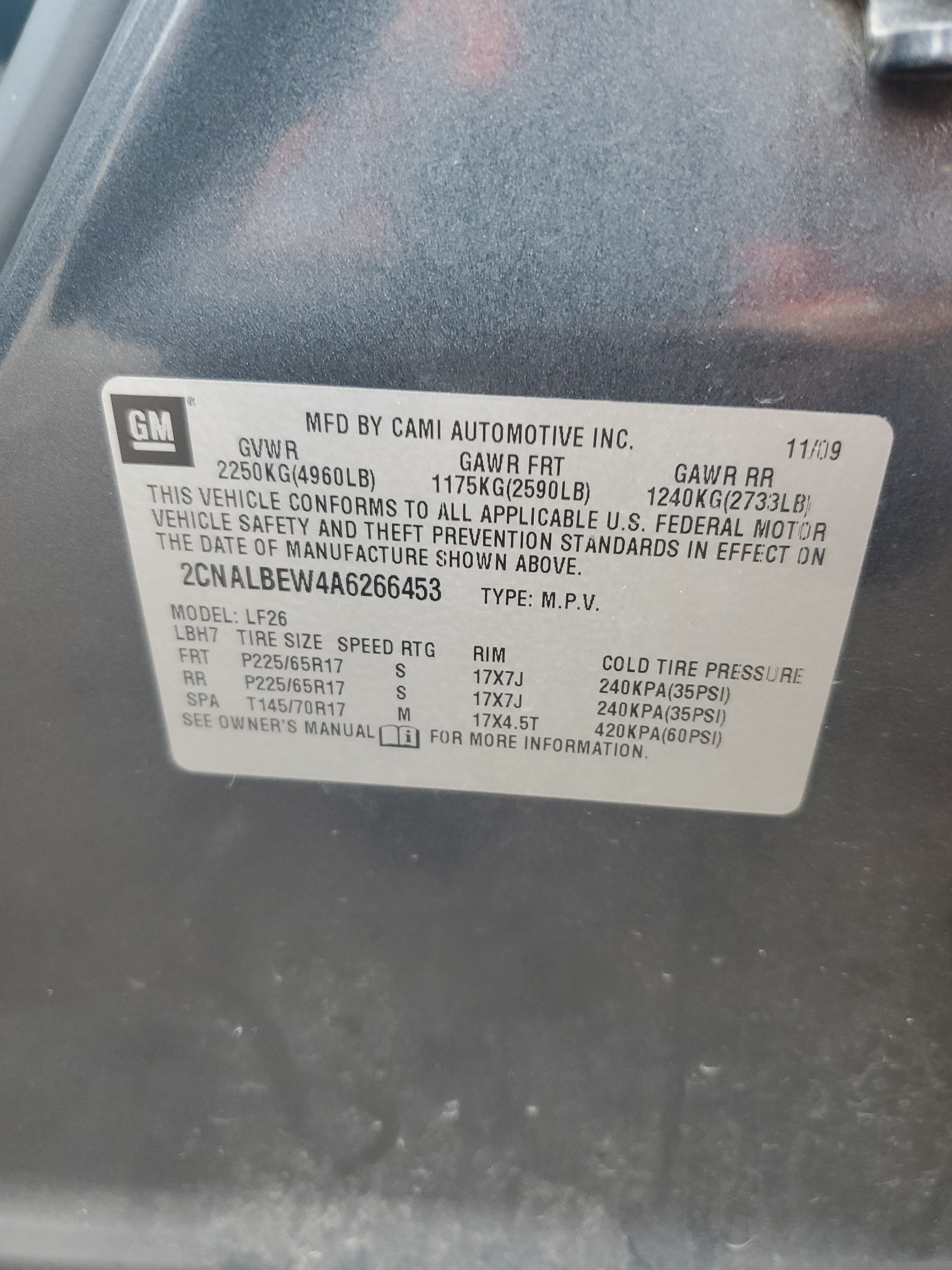 2CNALBEW4A6266453 2010 Chevrolet Equinox Ls