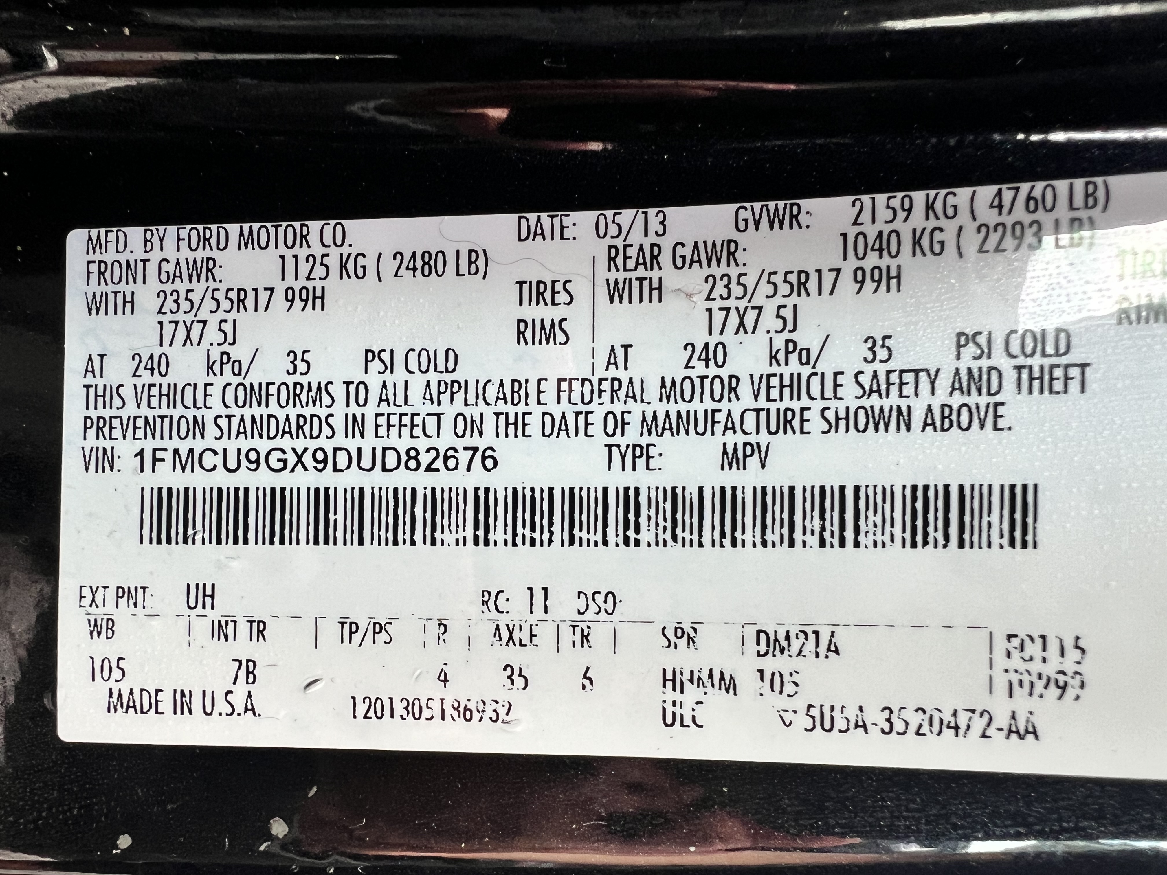 2013 Ford Escape Se vin: 1FMCU9GX9DUD82676