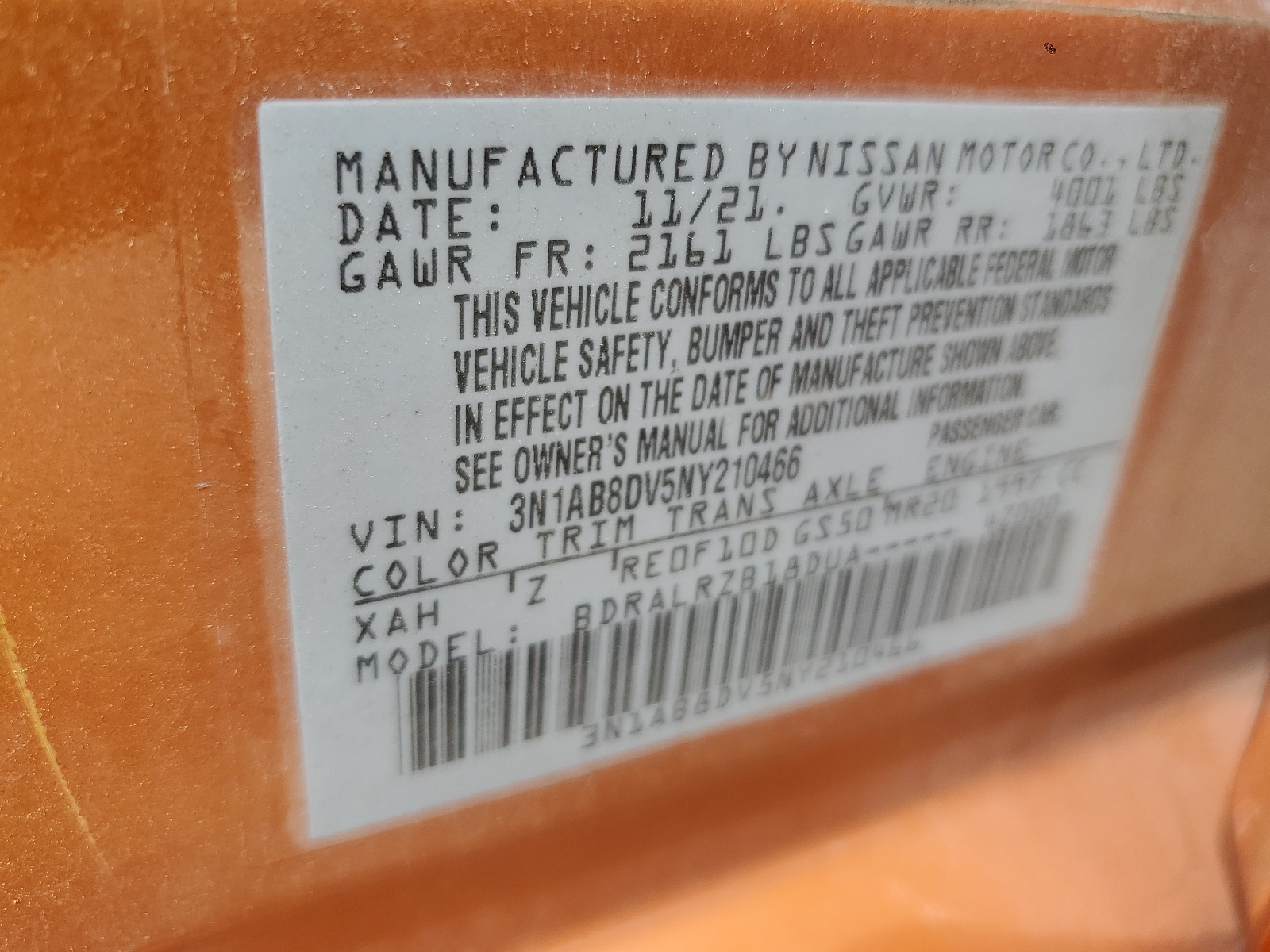 3N1AB8DV5NY210466 2022 Nissan Sentra Sr