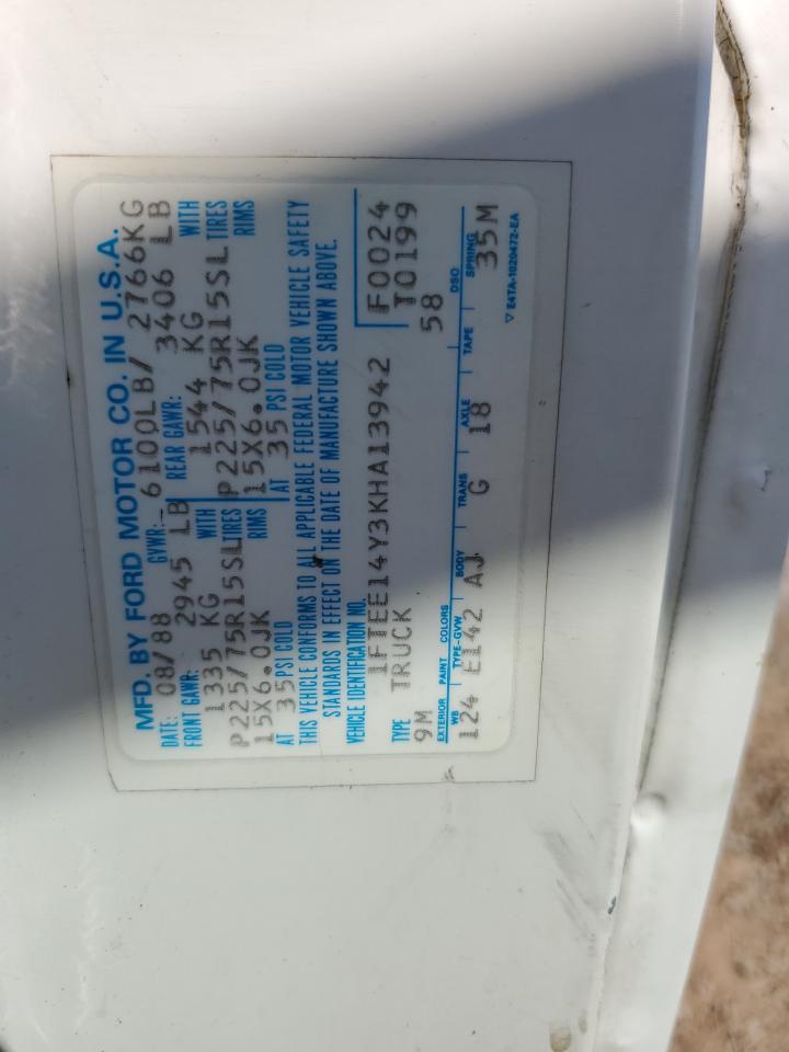 1989 Ford Econoline E150 Van VIN: 1FTEE14Y3KHA13942 Lot: 65640894