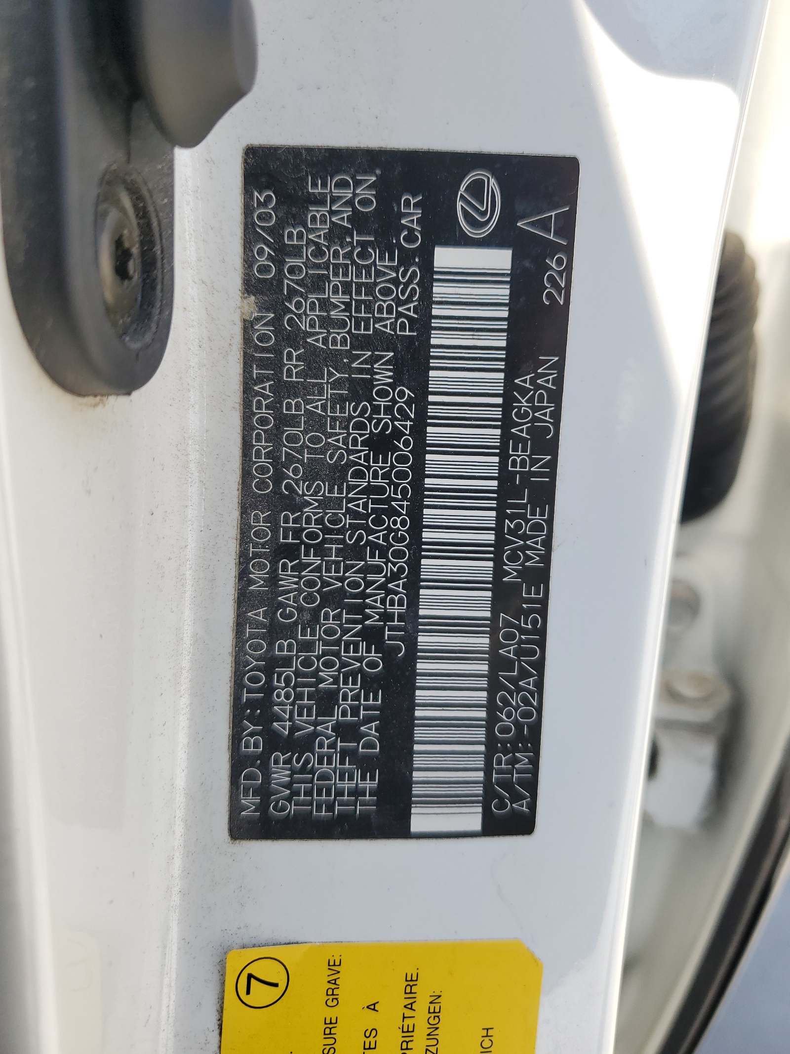 JTHBA30G845006429 2004 Lexus Es 330