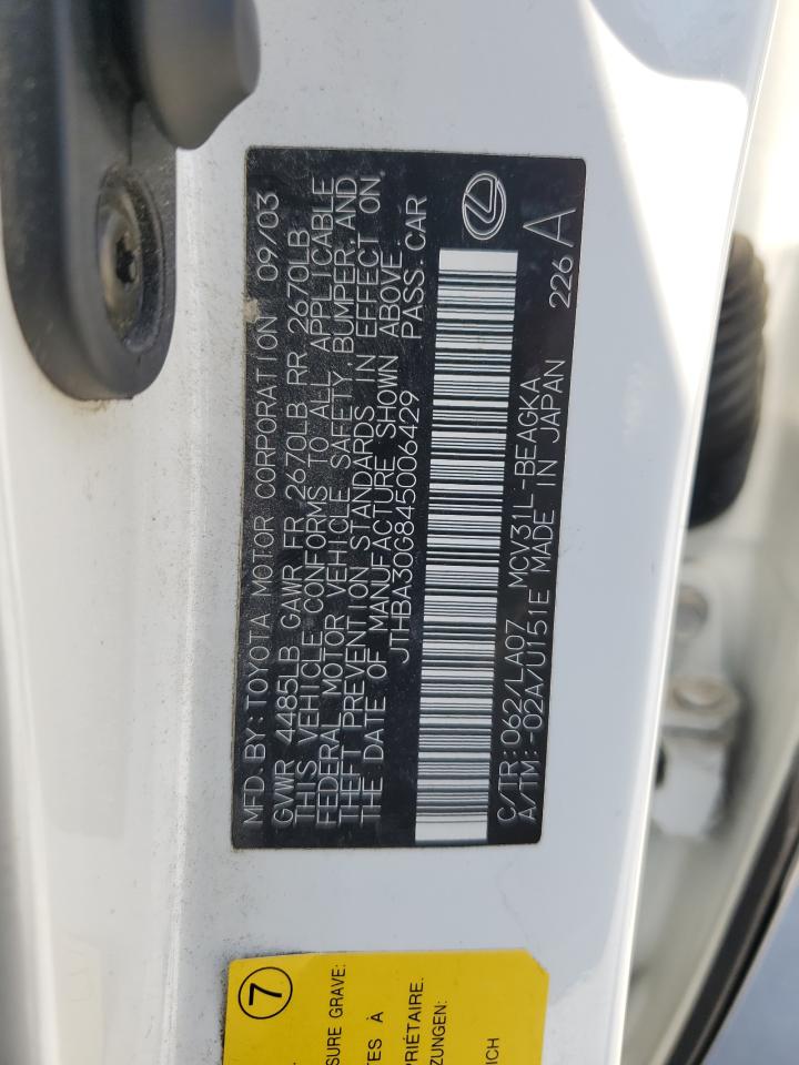 2004 Lexus Es 330 VIN: JTHBA30G845006429 Lot: 64622204