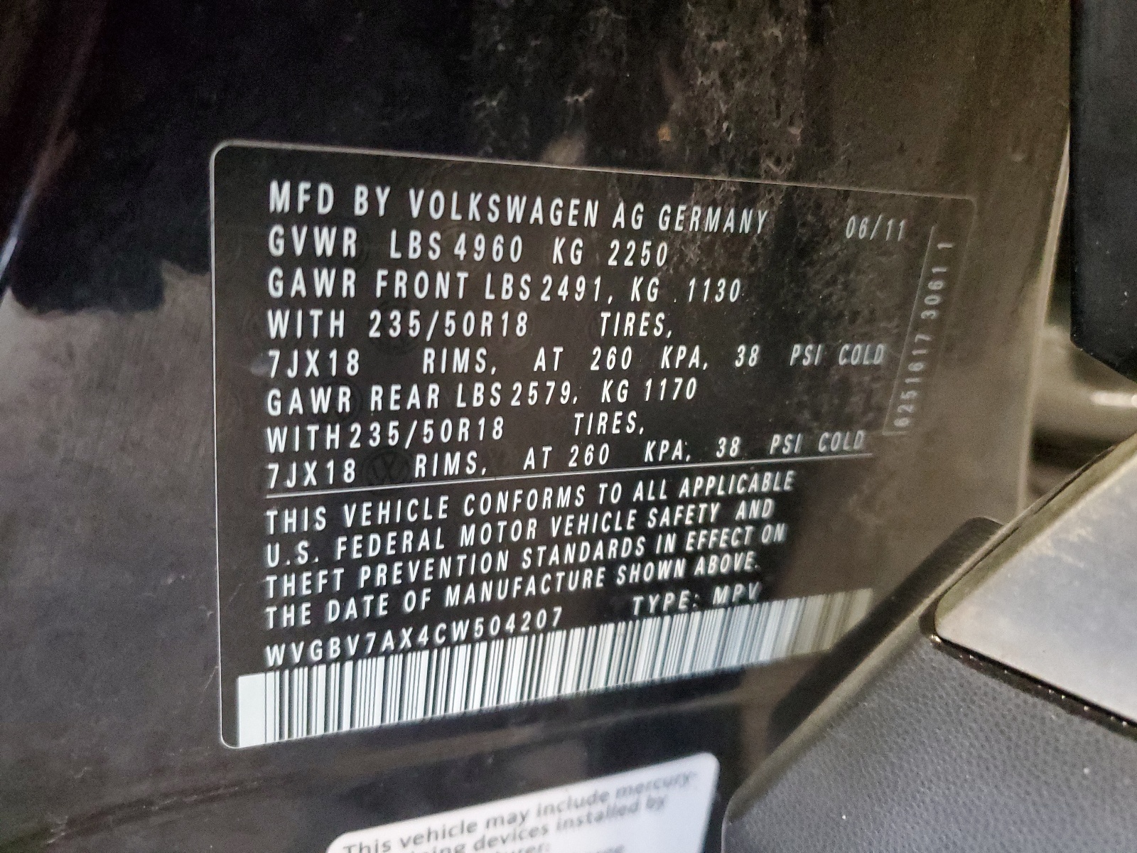 2012 Volkswagen Tiguan S vin: WVGBV7AX4CW504207