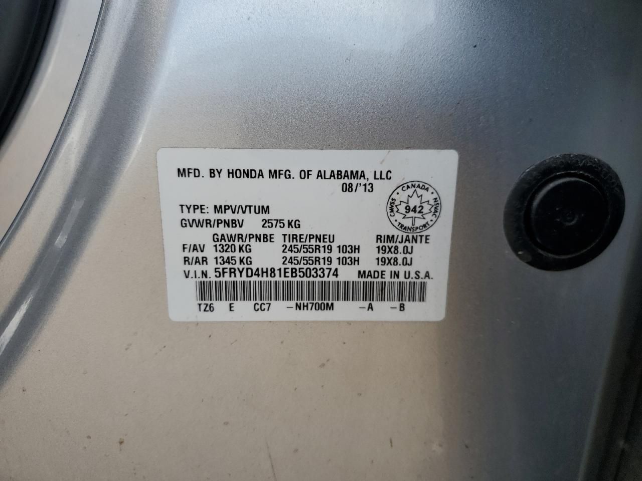 2014 Acura Mdx Advance VIN: 5FRYD4H81EB503374 Lot: 61961164