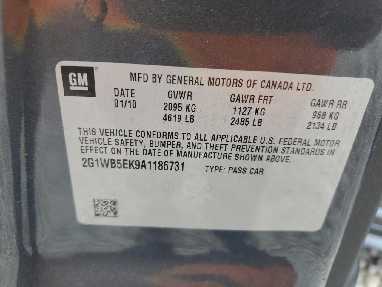 2010 Chevrolet Impala Lt VIN: 2G1WB5EK9A1186731 Lot: 61200904