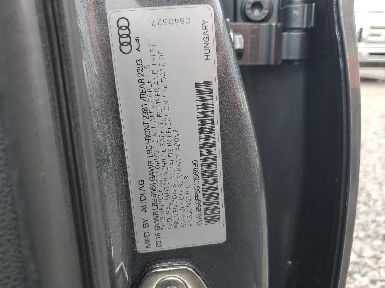 2016 Audi A3 Premium VIN: WAUB8GFF5G1086980 Lot: 64389574