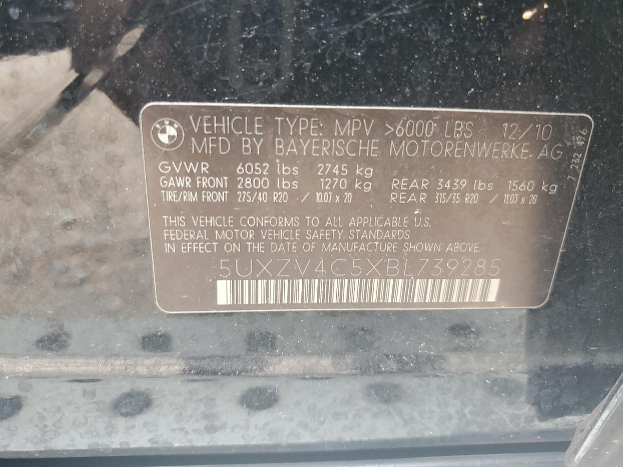 2011 BMW X5 xDrive35I VIN: 5UXZV4C5XBL739285 Lot: 61515684