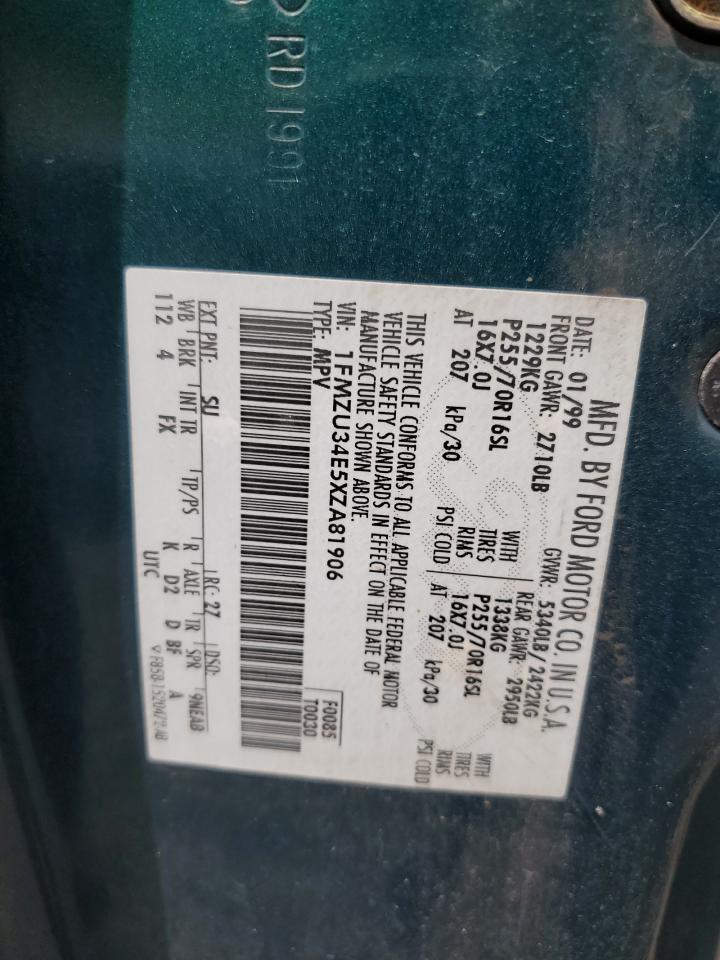 1999 Ford Explorer VIN: 1FMZU34E5XZA81906 Lot: 64797974