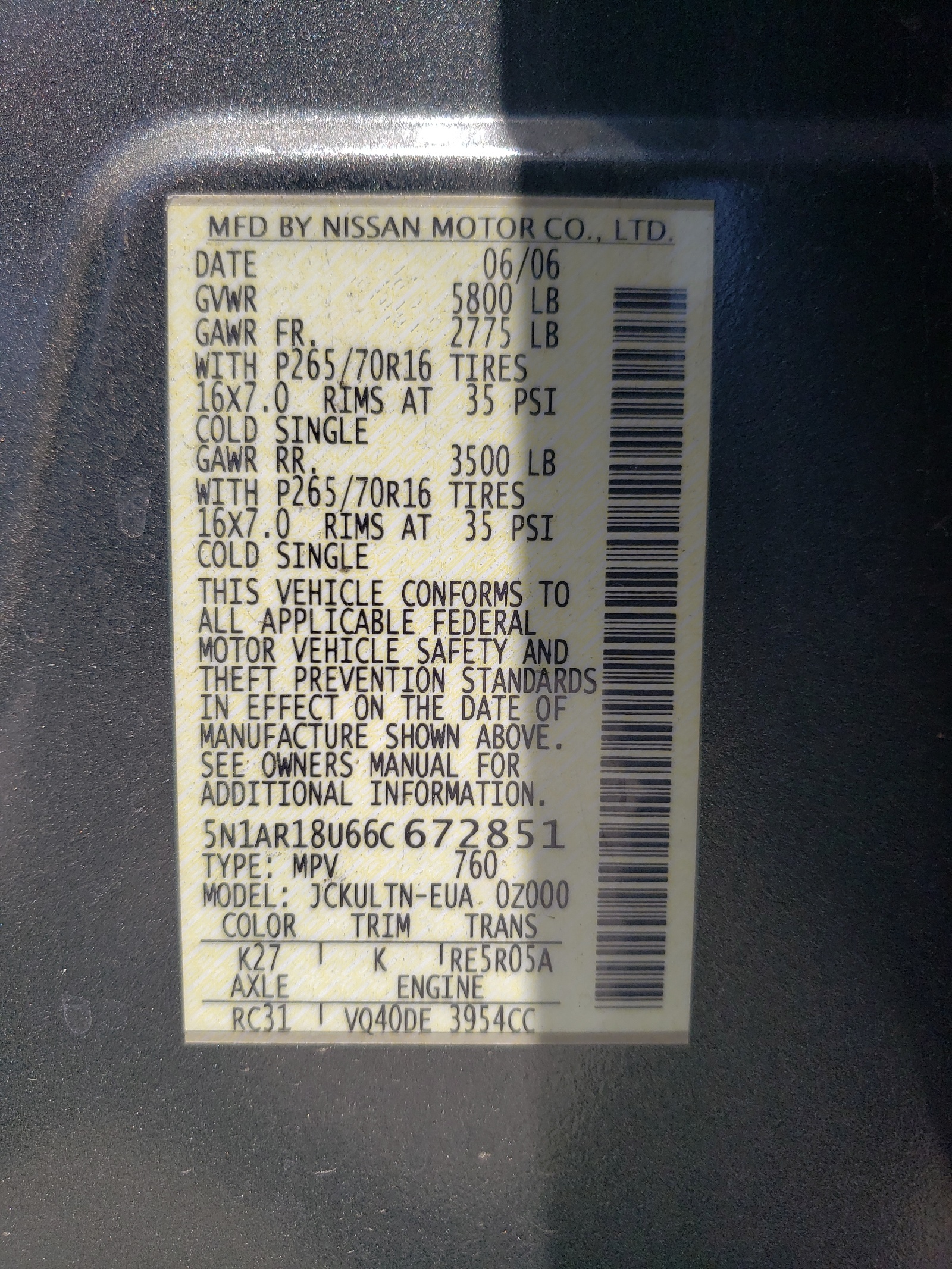 5N1AR18U66C672851 2006 Nissan Pathfinder Le