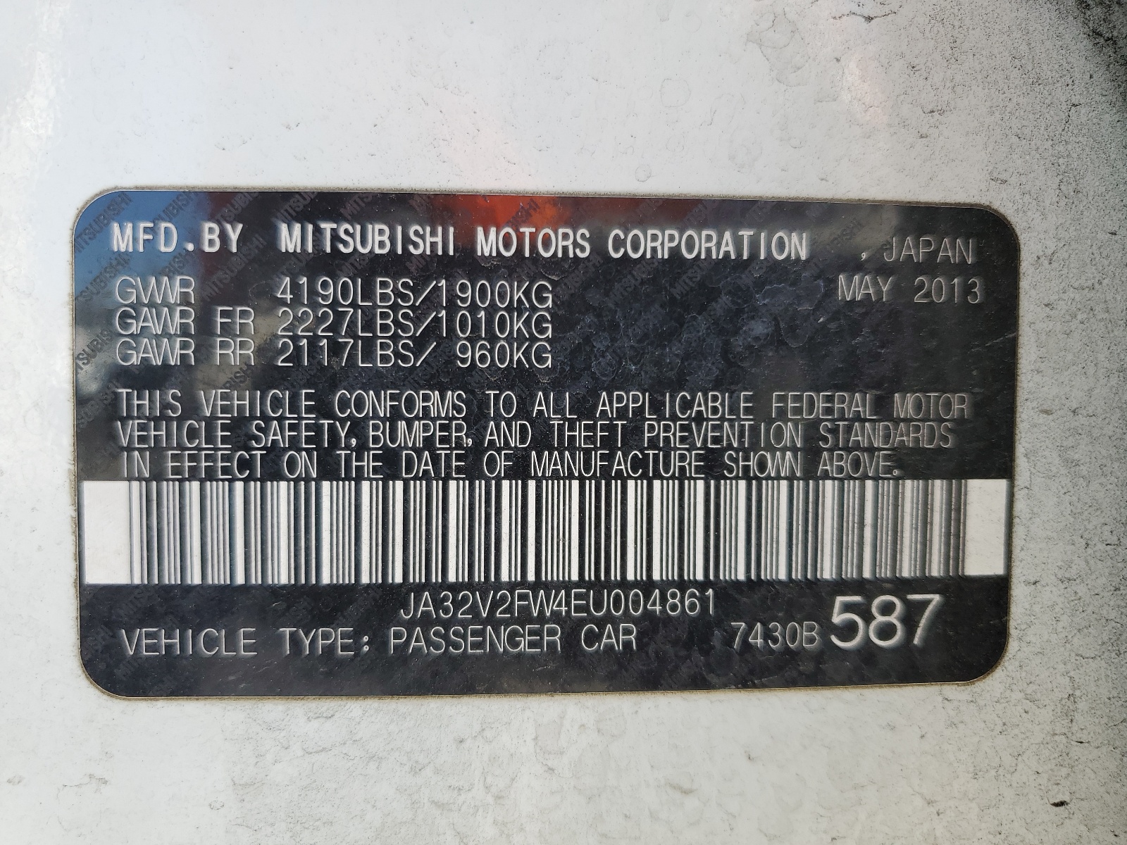 JA32V2FW4EU004861 2014 Mitsubishi Lancer Se