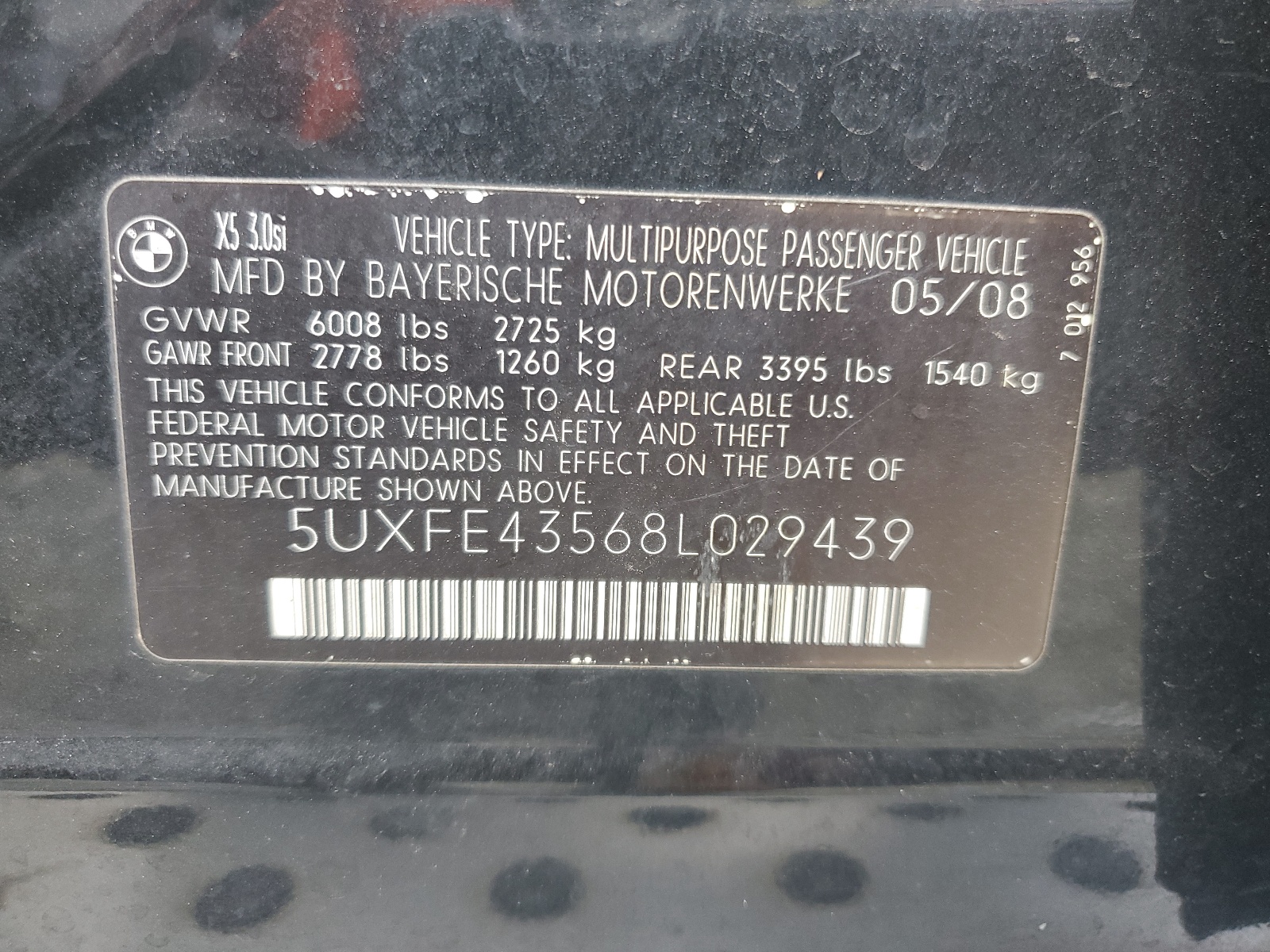 5UXFE43568L029439 2008 BMW X5 3.0I
