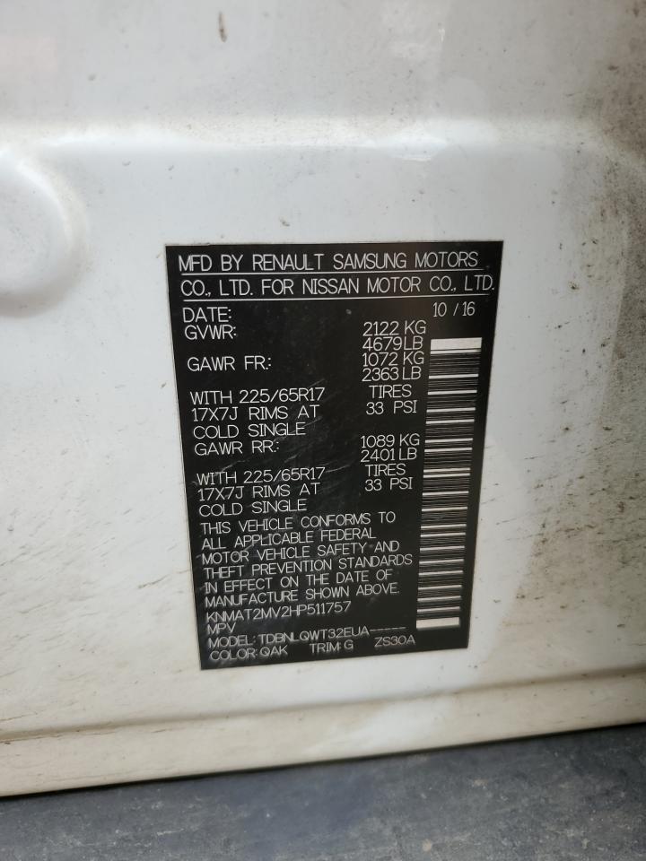 2017 Nissan Rogue S VIN: KNMAT2MV2HP511757 Lot: 64948834