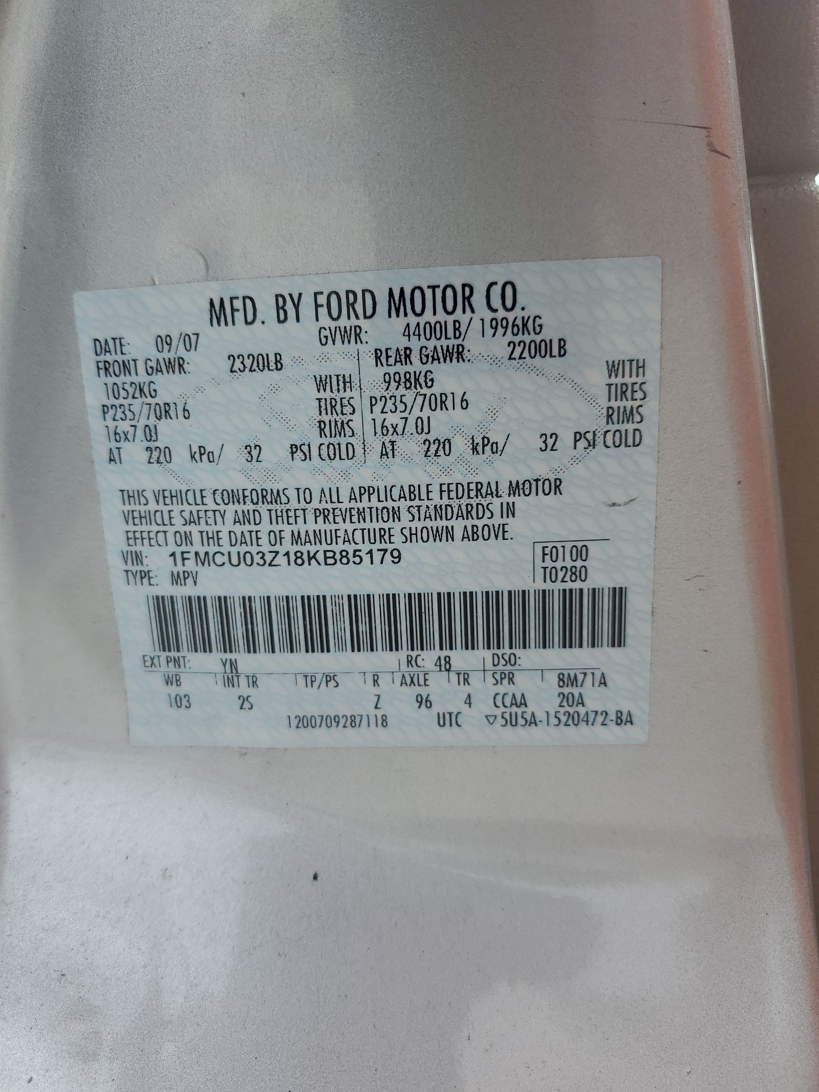 1FMCU03Z18KB85179 2008 Ford Escape Xlt