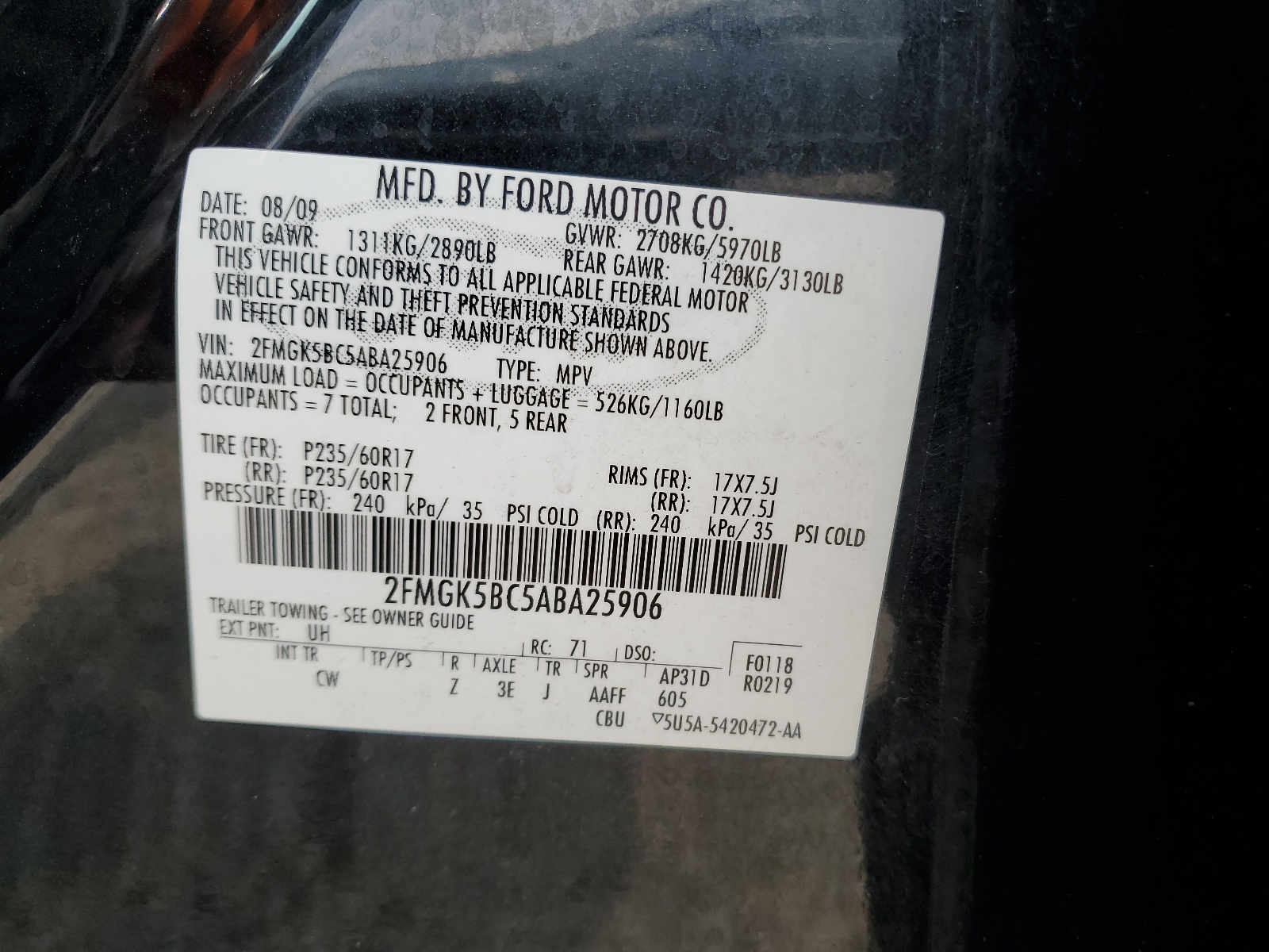 2FMGK5BC5ABA25906 2010 Ford Flex Se