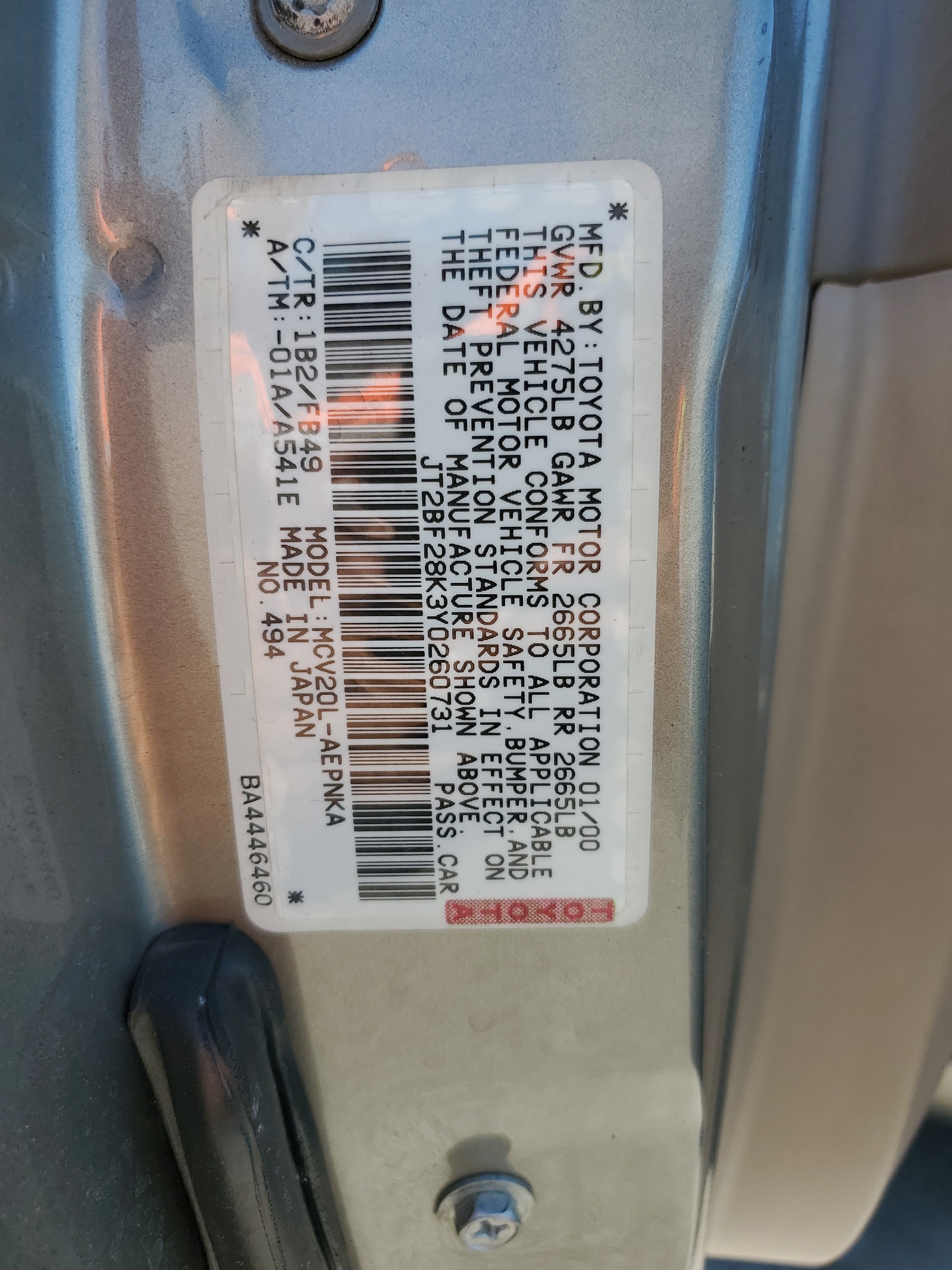 JT2BF28K3Y0260731 2000 Toyota Camry Le