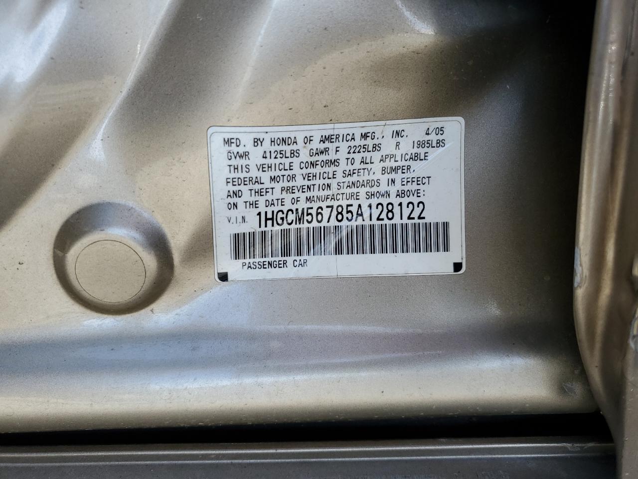 2005 Honda Accord Ex VIN: 1HGCM56785A128122 Lot: 62717674