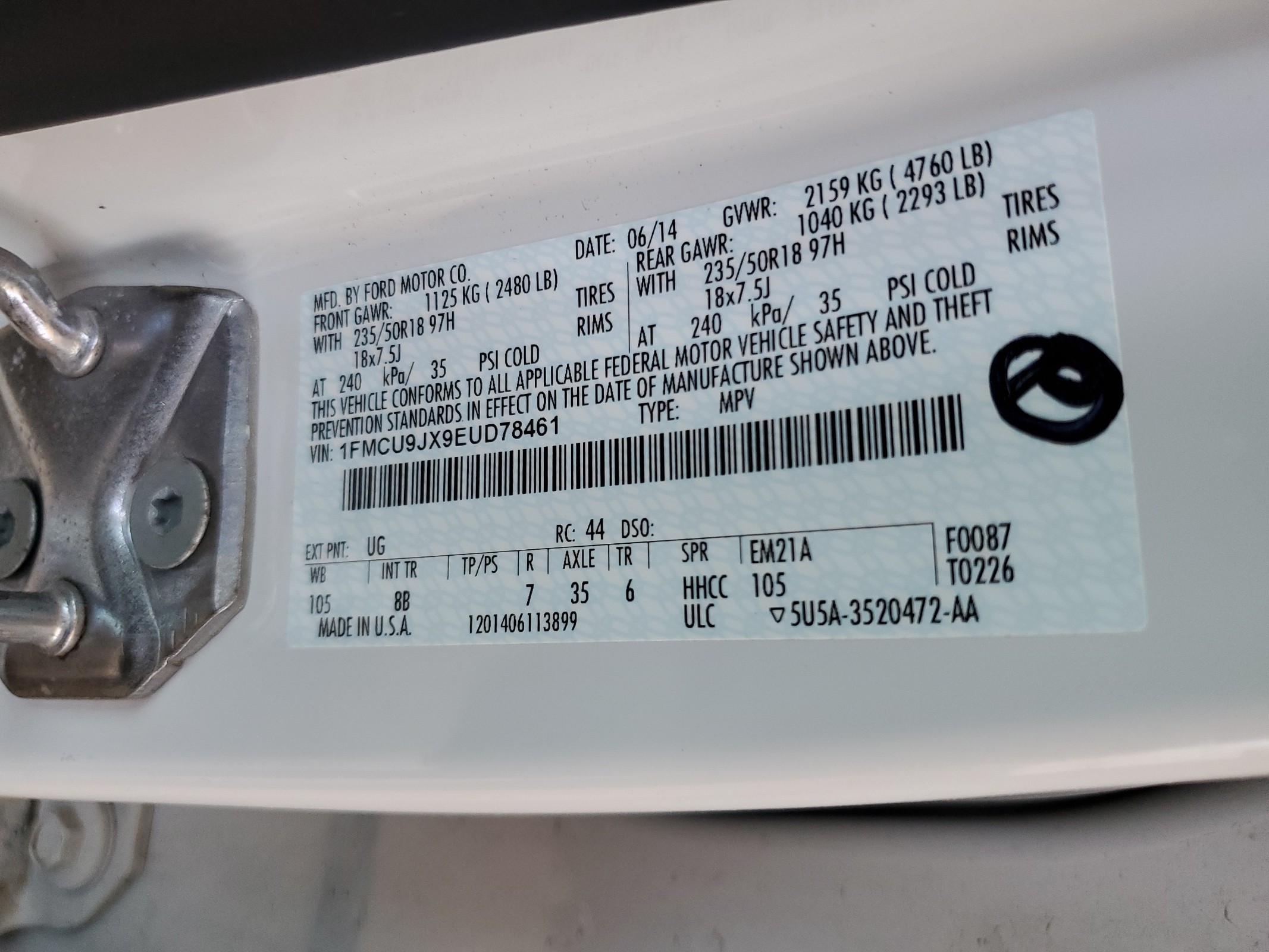 1FMCU9JX9EUD78461 2014 Ford Escape Titanium