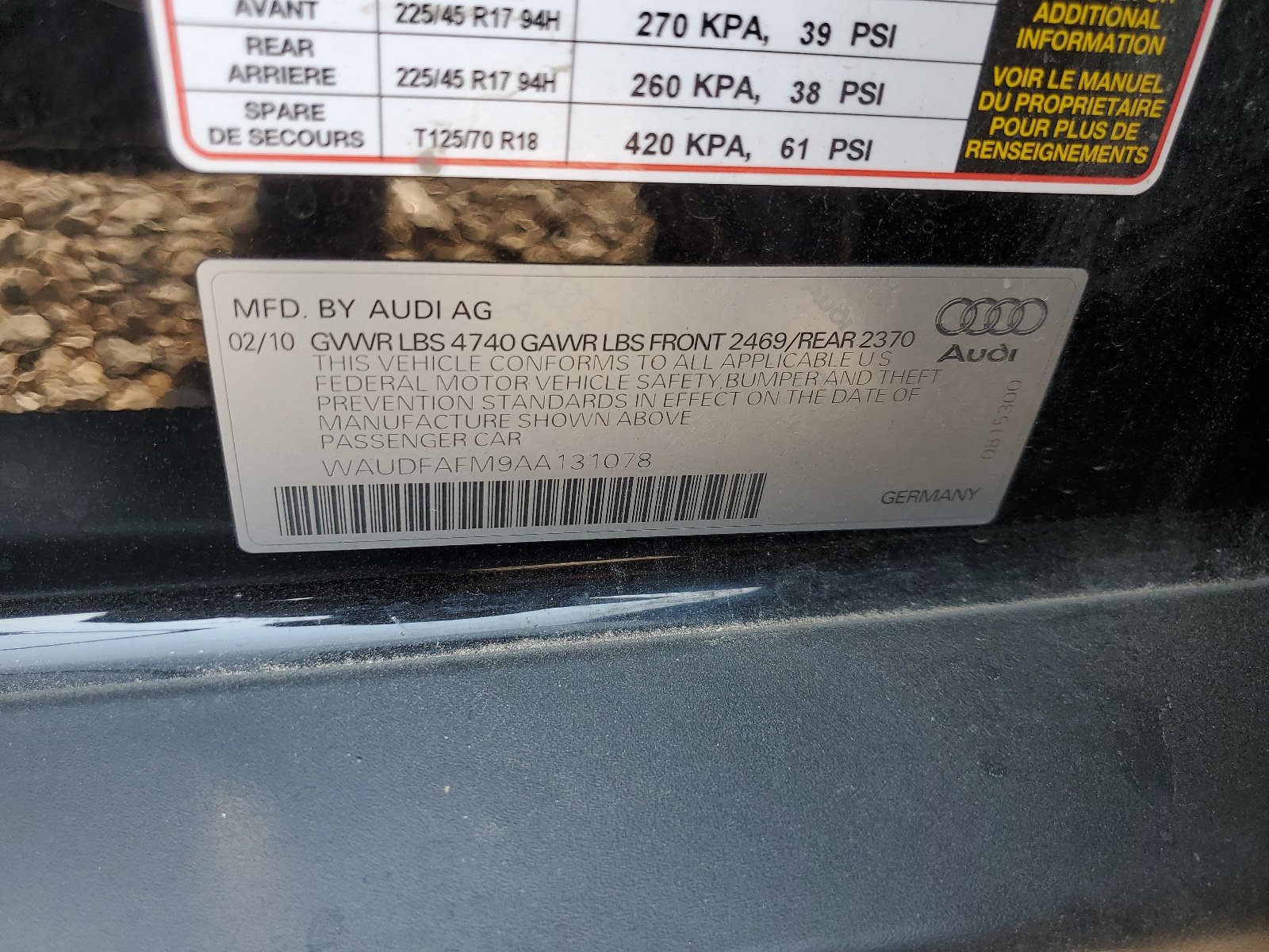 WAUDFAFM9AA131078 2010 Audi A3 Premium