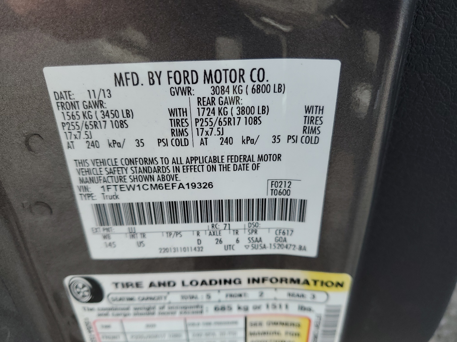 2014 Ford F150 Supercrew vin: 1FTEW1CM6EFA19326