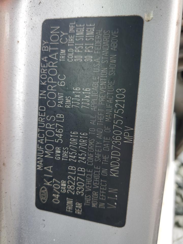 2007 Kia Sorento Ex VIN: KNDJD736075752103 Lot: 64088824