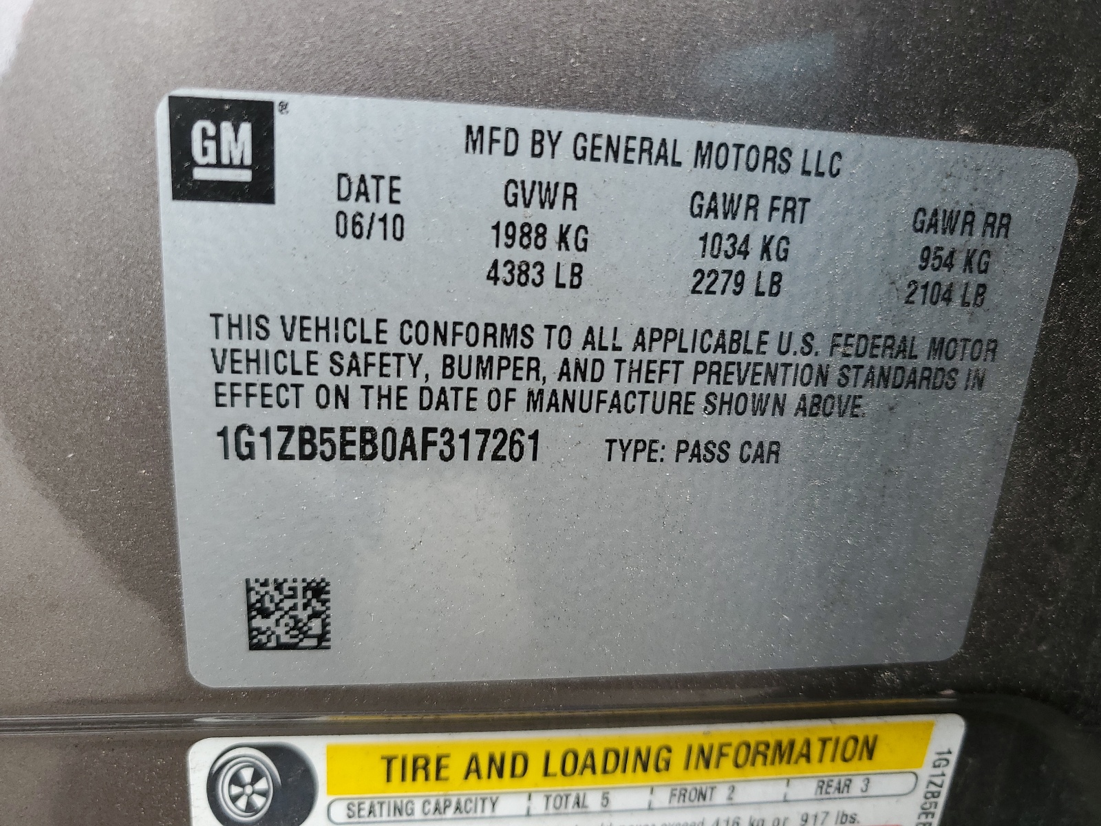 1G1ZB5EB0AF317261 2010 Chevrolet Malibu Ls