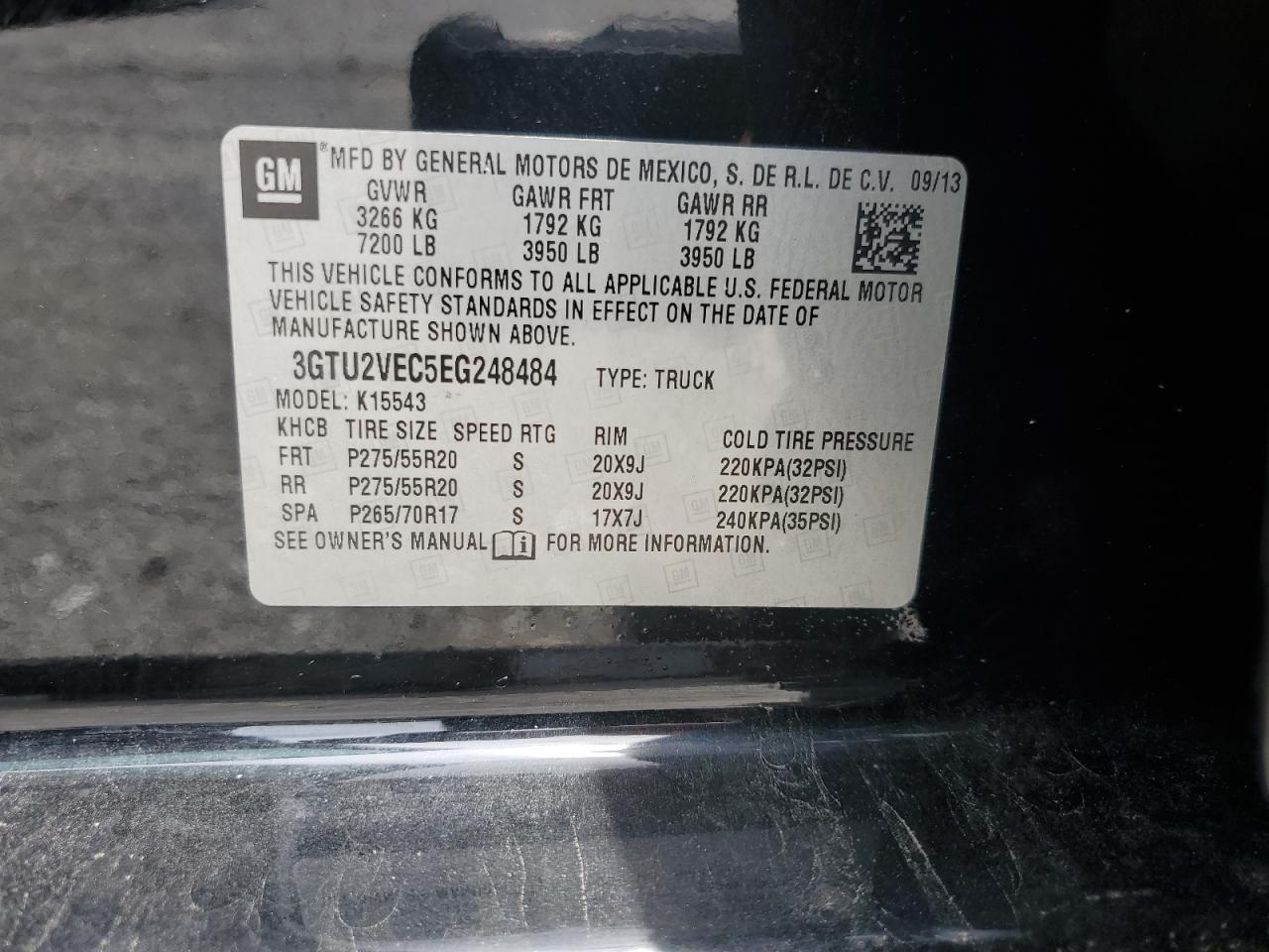 3GTU2VEC5EG248484 2014 GMC Sierra K1500 Slt