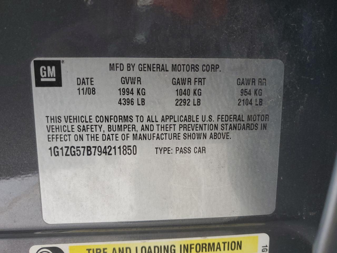 2009 Chevrolet Malibu Ls VIN: 1G1ZG57B794211850 Lot: 63347304